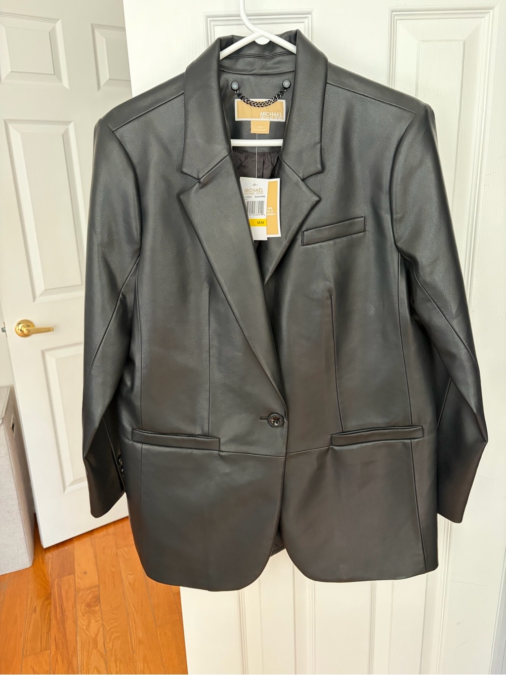 Michael Kors Black Faux Leather Single-Button Blazer